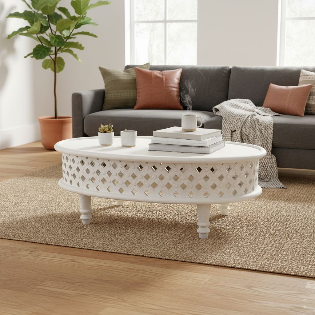 Wood White Antique Coffee Table-Central Table