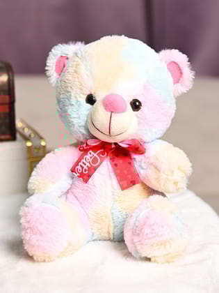 Rainbow Teddy Bear Toy With Neck Bow
