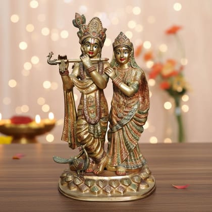 Brass Radha Krishna Idol On Single Base - Decorative Statue, Height : 29 Inch (BSMAS1501 A)