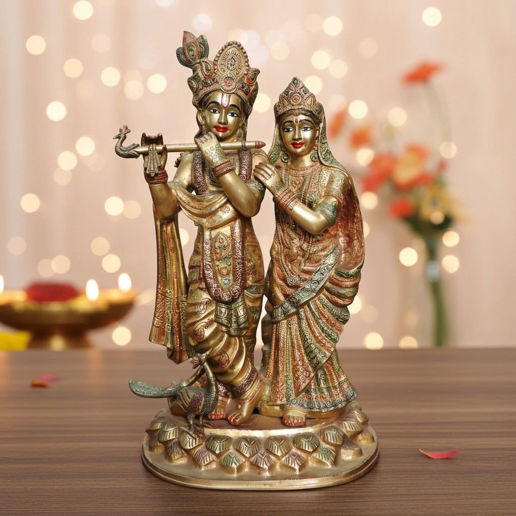 Brass Radha Krishna Idol On Single Base - Decorative Statue, Height : 29 Inch (BSMAS1501 A)