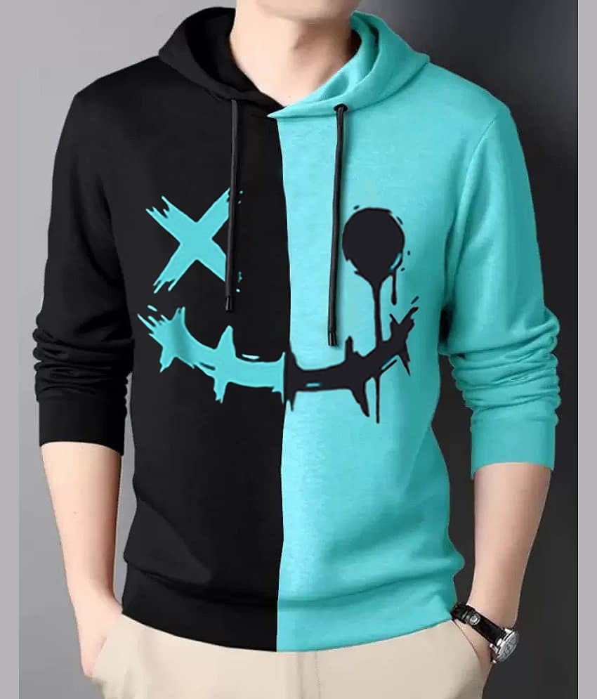 Try This Cotton Blend Slim Fit Colorblock Full Sleeves Men's Hooded T-Shirt - Black ( Pack of 1 )