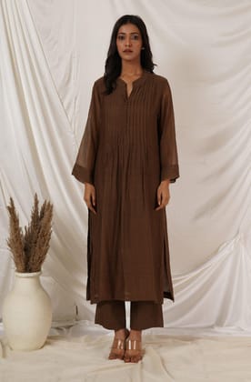 Brown Pintuck Tunic Co-ord Set Of 2-XL