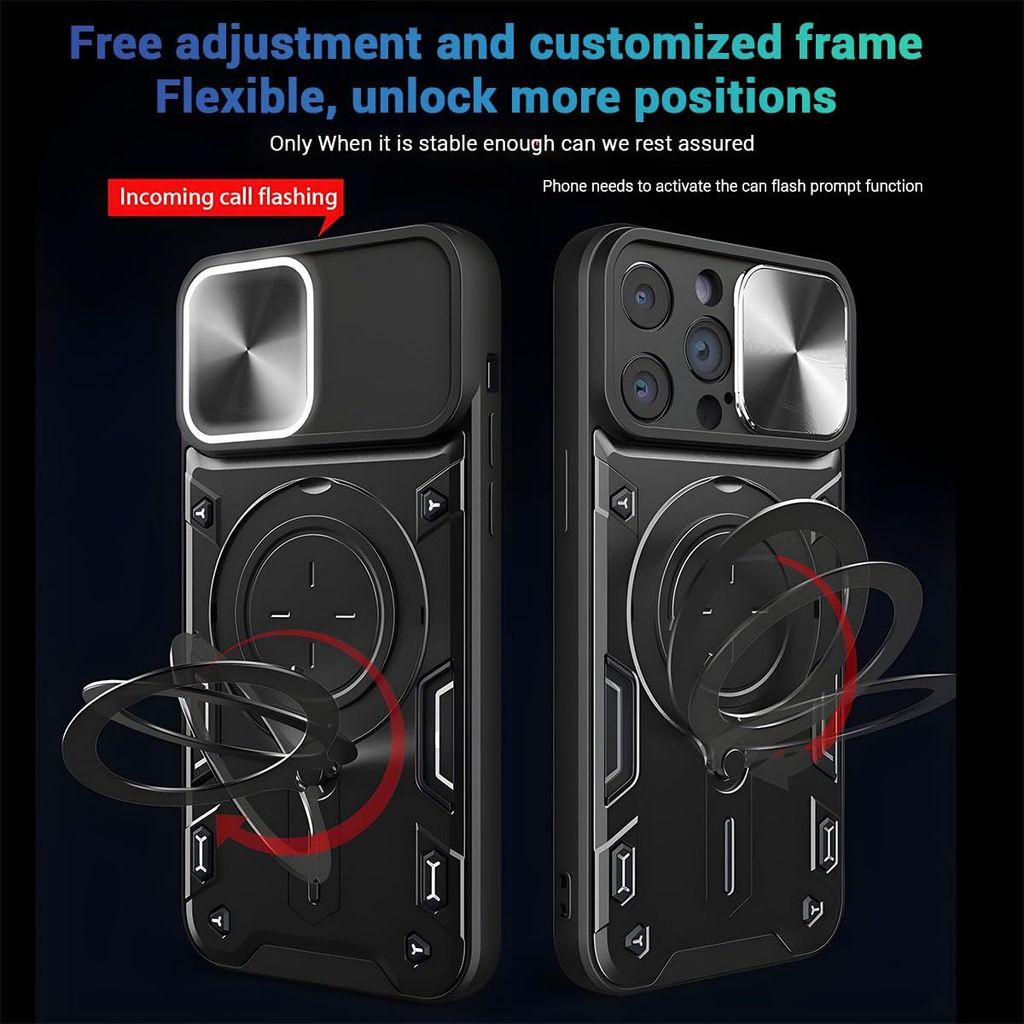 LIRAMARK Back Cover Case Compatible with iPhone 15 Pro (6.1 inch) with Stand & Slider Camera Military Grade Drop Protection