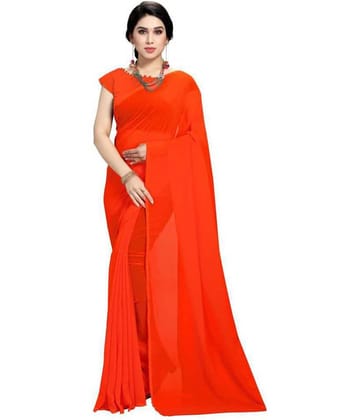 ANAND SAREES Georgette Solid Saree With Unstitched Blouse Piece ( Red )