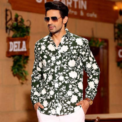 French Marigold Army Green Casual Pure Linen Full Shirt (Size - S) by BLUE EAGLE French Marigold Army Green Casual Pure Linen Full Shirt (Size - S) by BLUE EAGLE