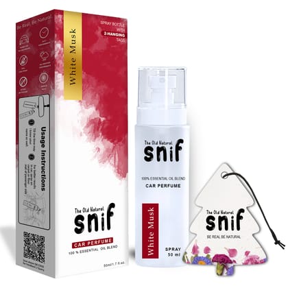 Essential Oils Car Perfume Spray in Glass Bottle with 2 Hanging Tags | 50ml White Musk Fragrance Car Air Freshener Essential Oils Car Perfume Spray in Glass Bottle with 2 Hanging Tags | 50ml White Musk Fragrance Car Air Freshener