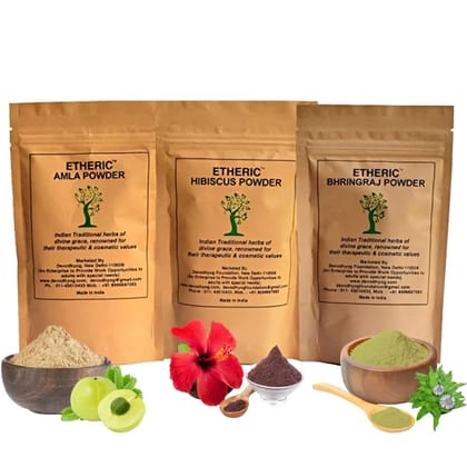Etheric Amla, Bhringraj & Hibiscus Powder Combo Pack for Hair Strength & Hair Growth (3X100 Gram)