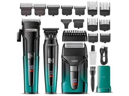 VGR V-694 Professional Combo - Clipper, Trimmer & Shaver Grooming Kit 240 min Runtime 14 Length Settings (Green, Black)