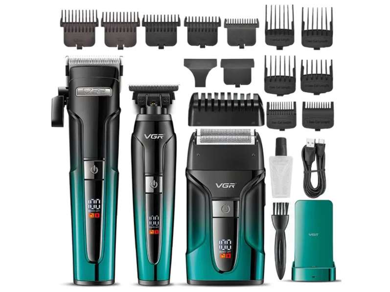 VGR V-694 Professional Combo - Clipper, Trimmer & Shaver Grooming Kit 240 min Runtime 14 Length Settings (Green, Black)