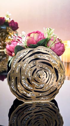 Black & Gold Rosette Sequins: 8" Vase