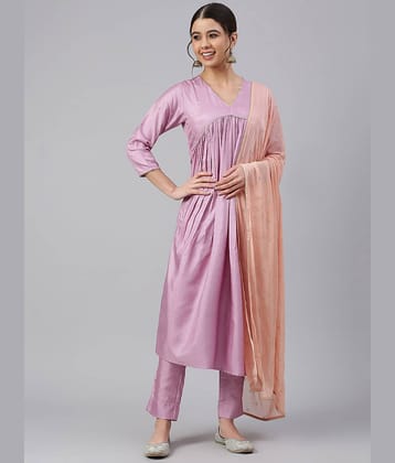 Janasya - Pink Anarkali Silk Women's Stitched Salwar Suit ( Pack of 1 )