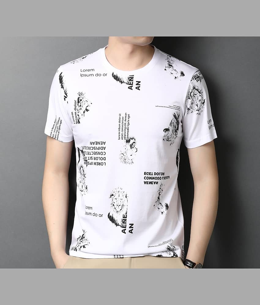 FABRIPPLE Polyester Regular Fit Printed Half Sleeves Men's Round T-Shirt - White ( Pack of 1 )