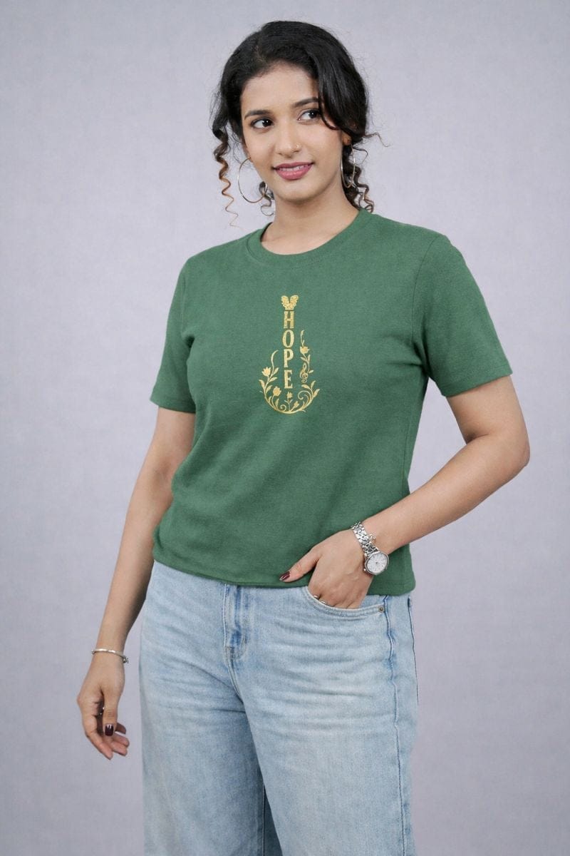 Bottle Green"Hope" Tees for Women