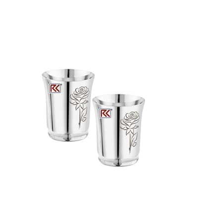 RK Stainless Steel Water Glasses Economic Pari-7 Design with Laser Flower Design | Capacity: 300 ML | Set of 2 Glasses