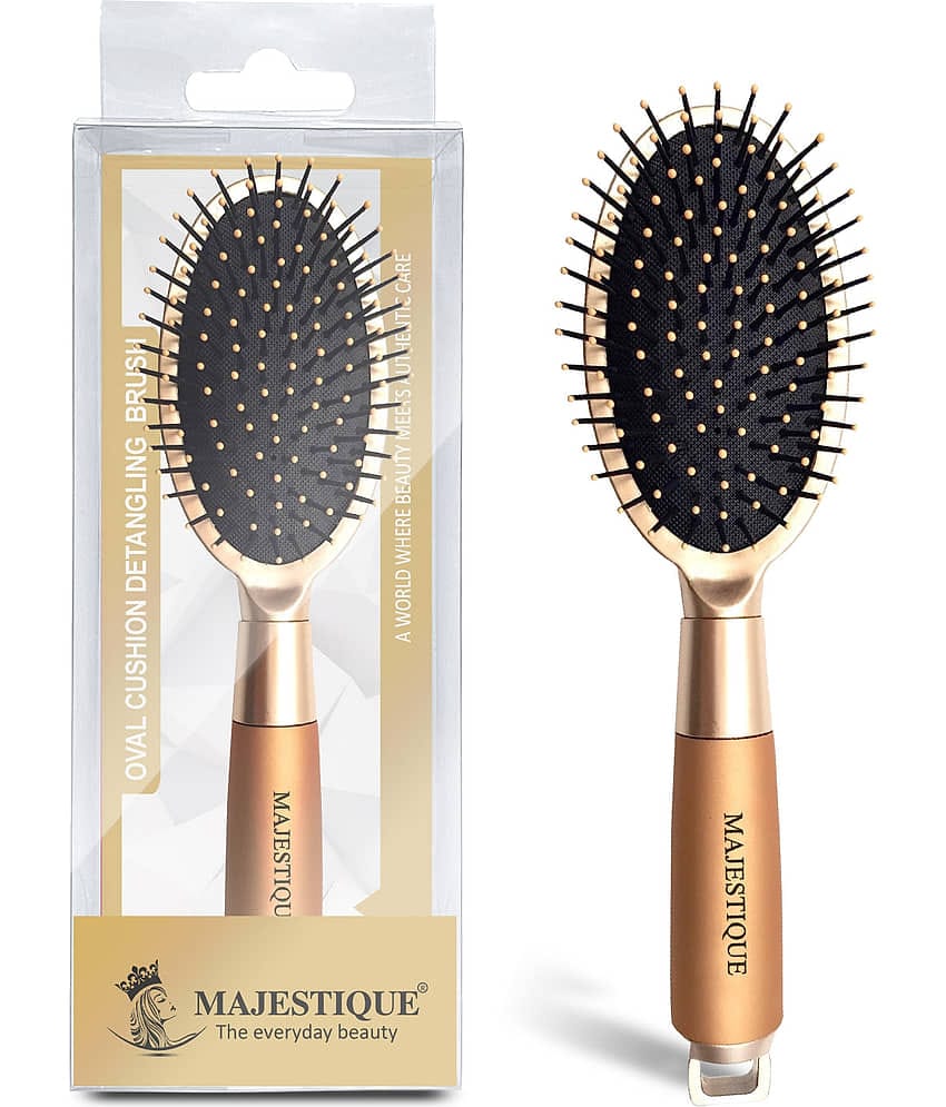 Majestique Golden Oval Cushion Detangling Brush Friendly Detangling Brush Ultra-Soft Tipped Nylon