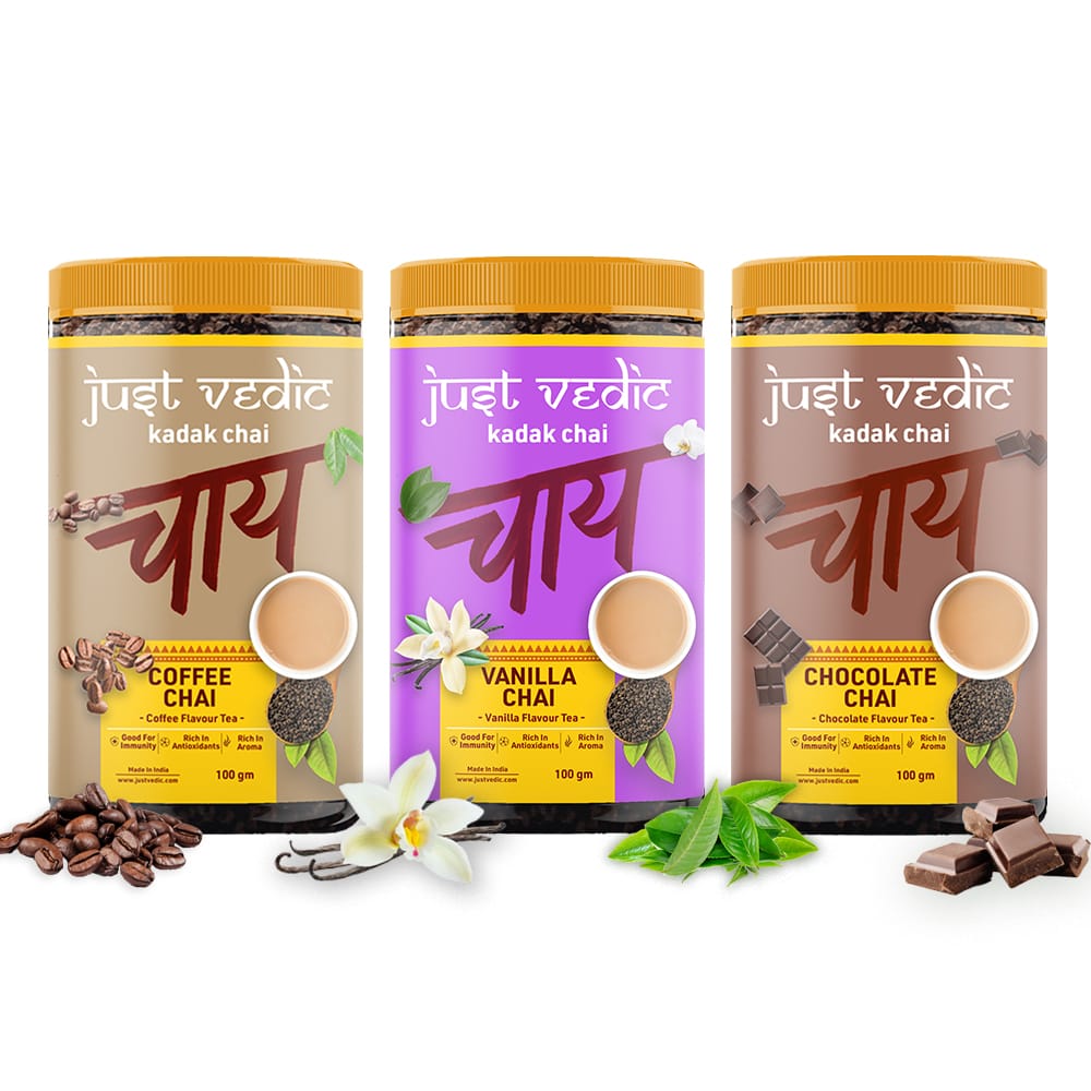 TEACURRY Flavored Chai Combo Pack (3x100 Grams) - Coffe, Vanilla, Chocolate