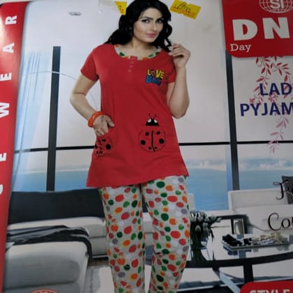 Premium Red Printed Night Suit Casual Summer Fabric Clothing