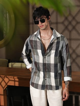Woven-Block Oversized Shirt-S