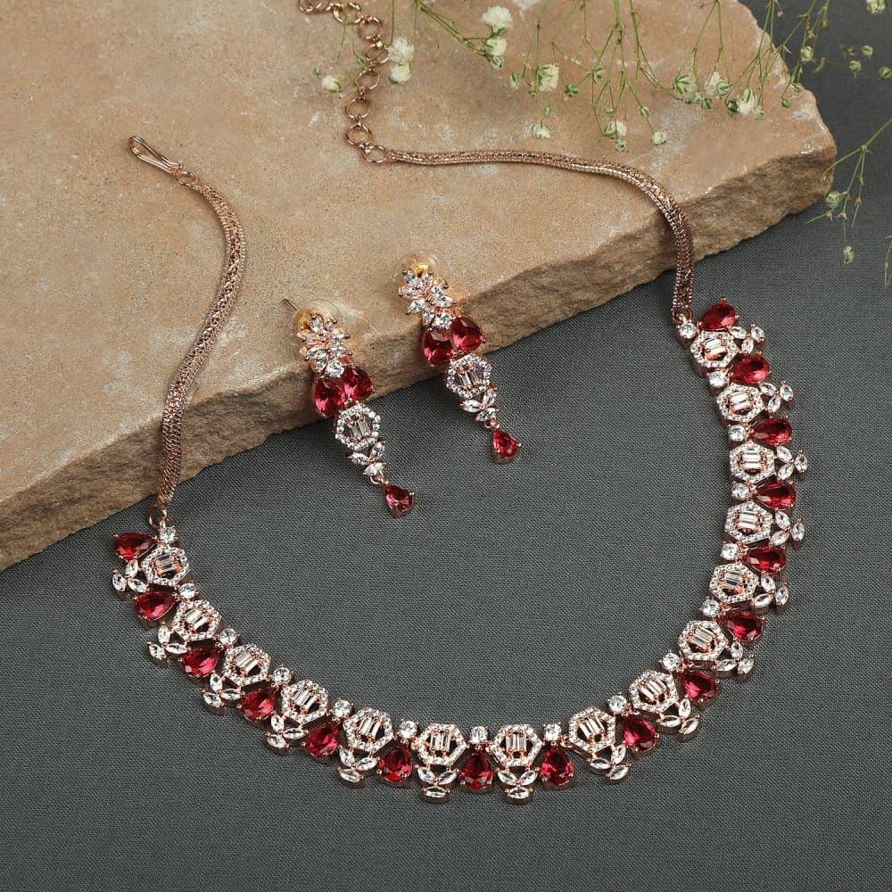 Rose Gold-Plated AD-Studded Jewellery Set