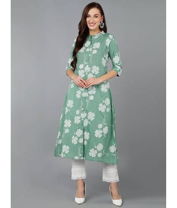 Vaamsi Cotton Printed A-line Women's Kurti - Green ( Pack of 1 )