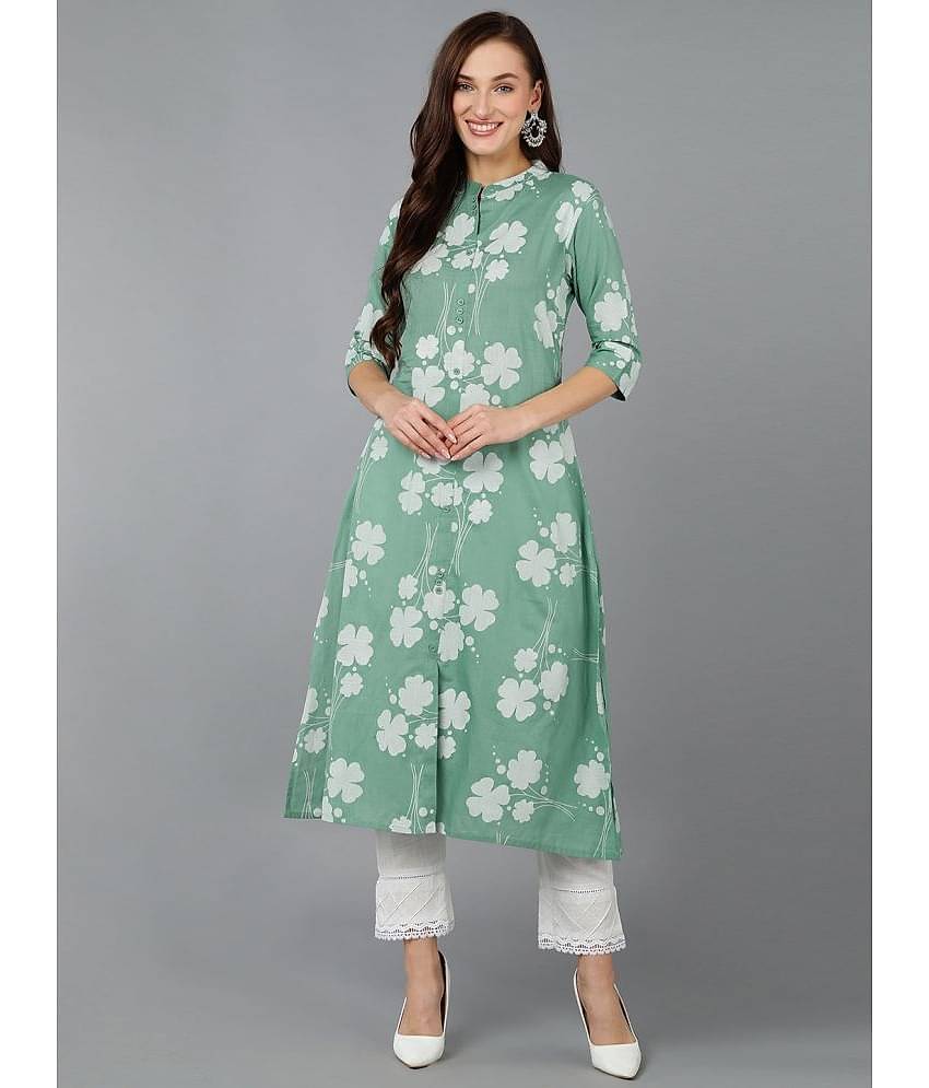 Vaamsi Cotton Printed A-line Women's Kurti - Green ( Pack of 1 )
