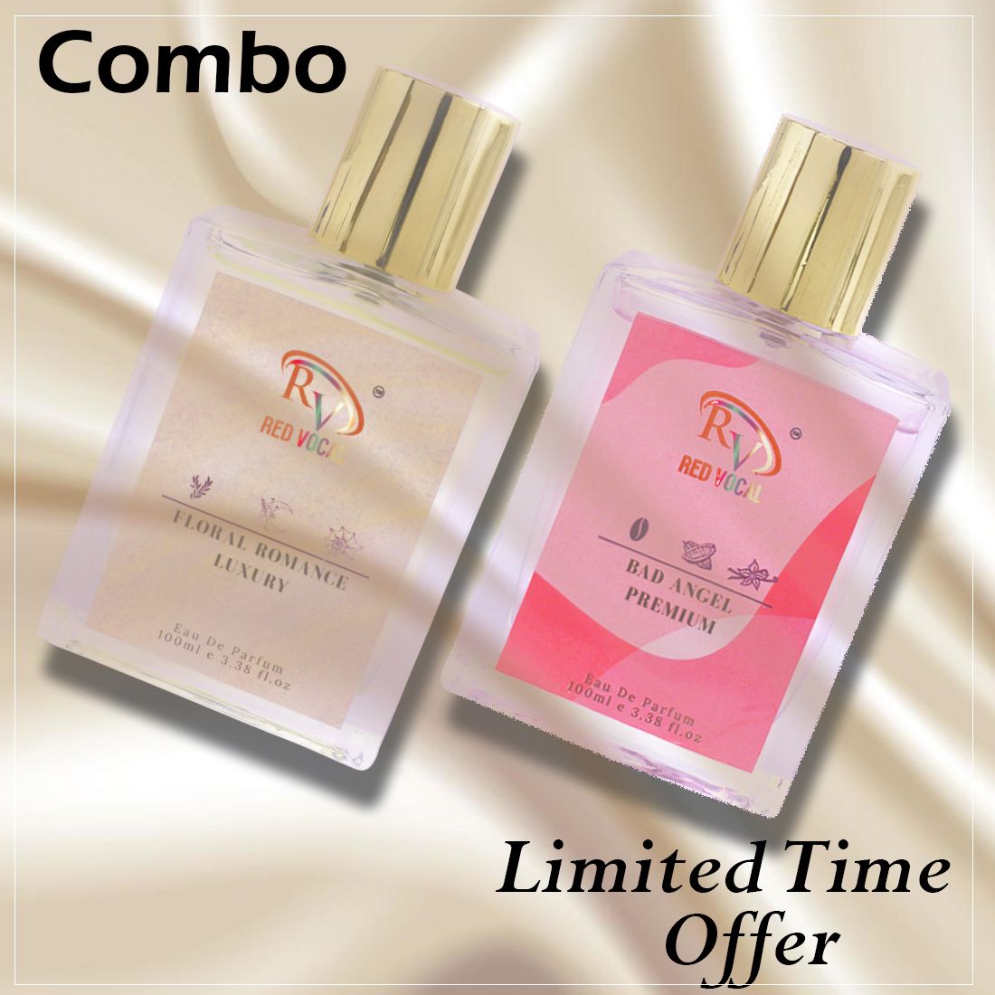 Red Vocal Bad Angel Premium (Women) with Floral Romance Luxury (Women) Eau de Parfum Combo – 2 x 100ml | Elegant & Bold Women’s Fragrance Set