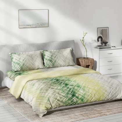 DDECOR - Primary Collection 100% Cotton Abstract Pattern 145TC King Bedsheet |254 CM X 274 CM|, Quilt and with 2 Pillow Covers - Green