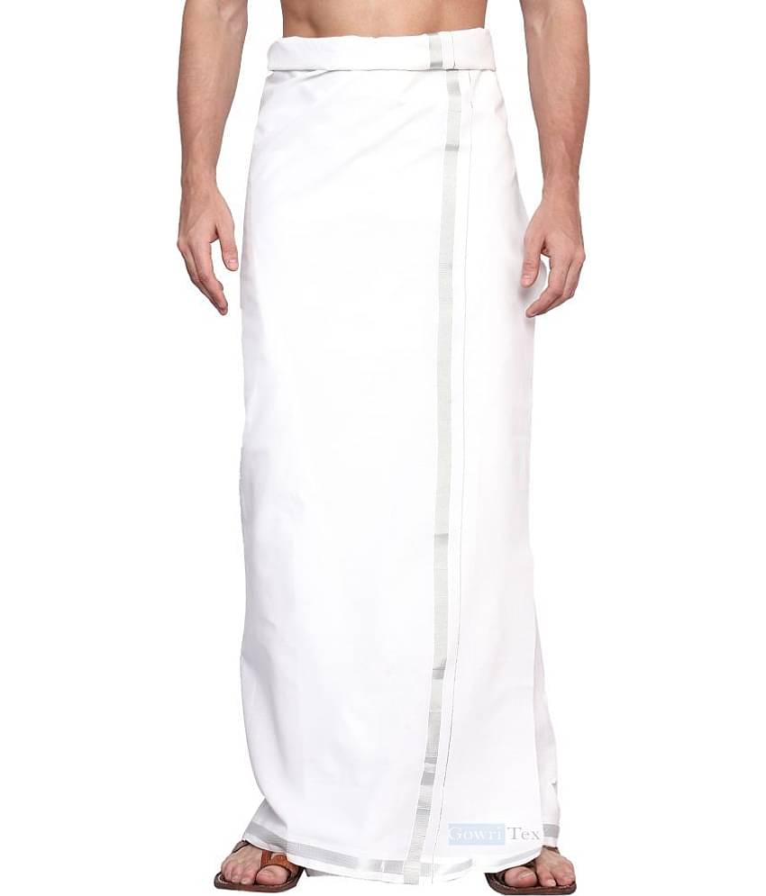 GOWRI TEX Silver Cotton Men's Dhoti ( Pack of 1 )