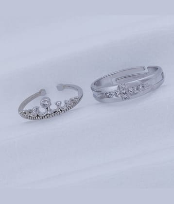 Some One Speical For Couple Ring Valentines  Lover Gift Crown Designe  Adjustable  Silver Plated Couple Ring Set  Women And Men