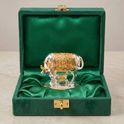 Dev Aastha 24K Gold and 999 Pure Silver Plated Kamdhenu Cow Idol - 2.5 Inch Auspicious Vastu Home Decor for Pooja Dev Aastha 24K Gold and 999 Pure Silver Plated Kamdhenu Cow Idol - 2.5 Inch Auspicious Vastu Home Decor for Pooja