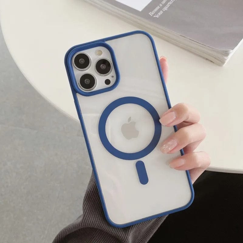 iPhone Series Magsafe Magnetic Wireless Charging Transparent Hard Case With Camera Bumper-iPhone 13 Pro / Navy Blue