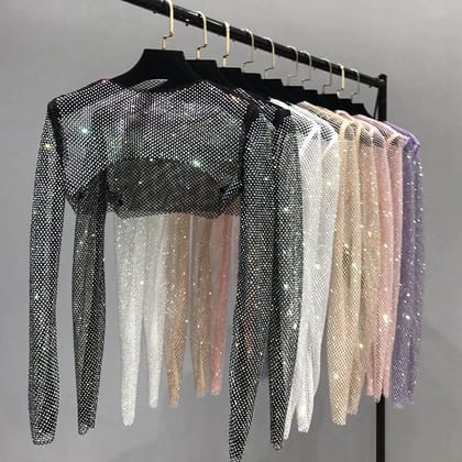 Raina Rhinestone Cape top-Black / free size up to XL