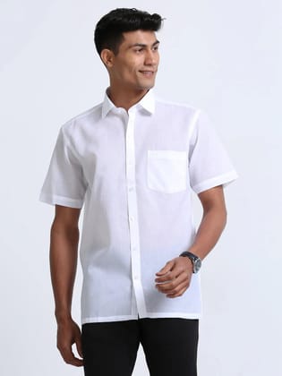 Fine Cotton Oscar White Colour Half Sleeve Shirt For Men-38