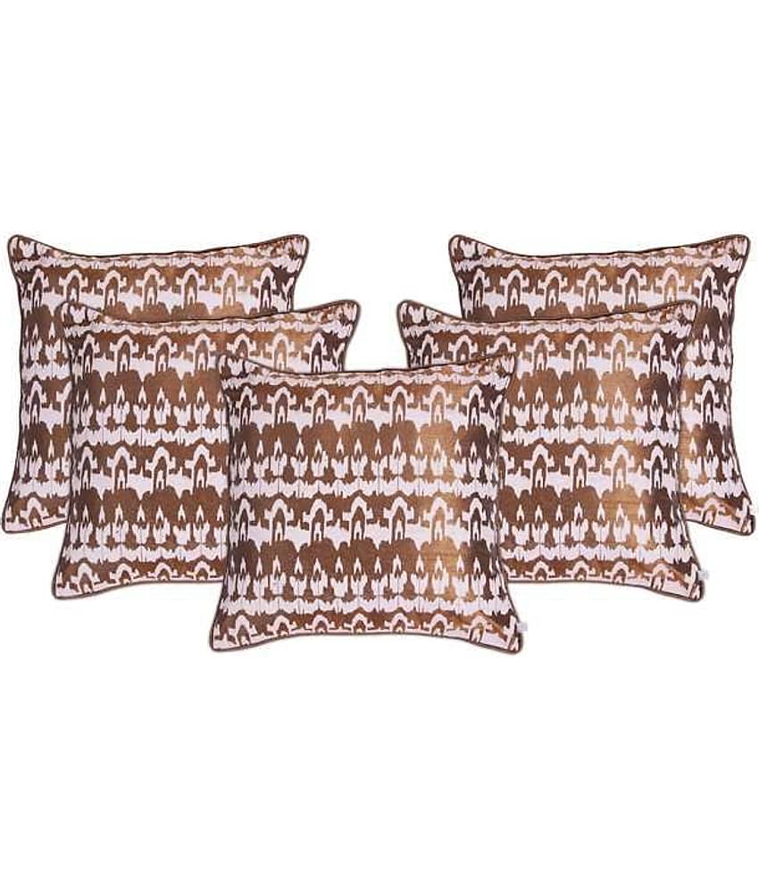 Zubix Brown & White Polyester Cushion Covers Set Of 5