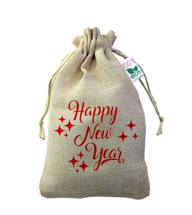IVARIAN - Jute Potli Bag, Happy New Year, Return Gifting Bag (16x24cms Set of 50, New Year)