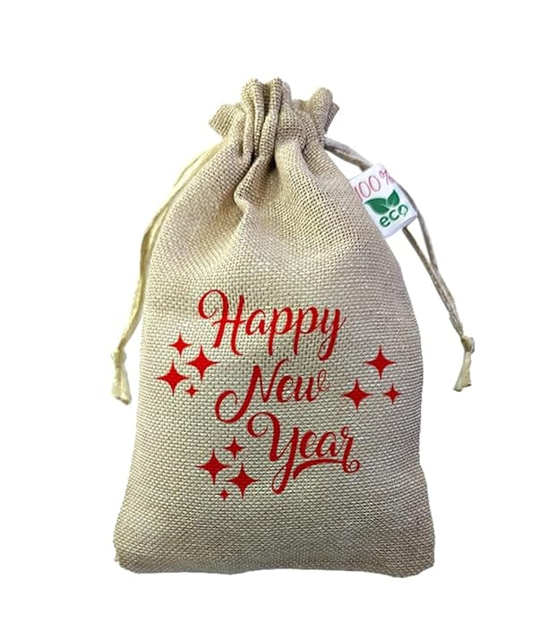 IVARIAN - Jute Potli Bag, Happy New Year, Return Gifting Bag (16x24cms Set of 50, New Year)