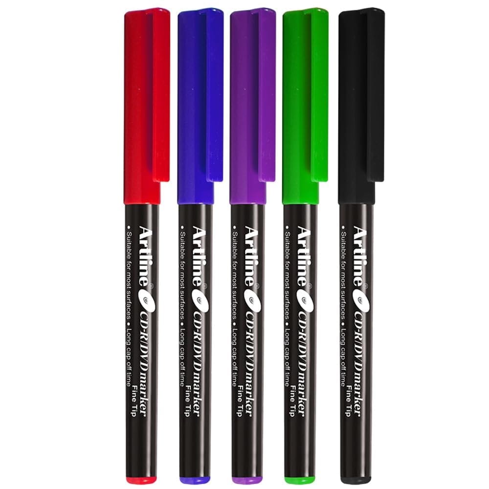 Artline CDR/DVD Marker Black Pack of 10 X 1 Pack, Blue Pack of 10 X 1 Pack, Red Pack of 10 X 1 Pack, Green Pack of 10 X 1 Pack, Purple Pack of 10 X 1 Pack (50 DVD's Markers)