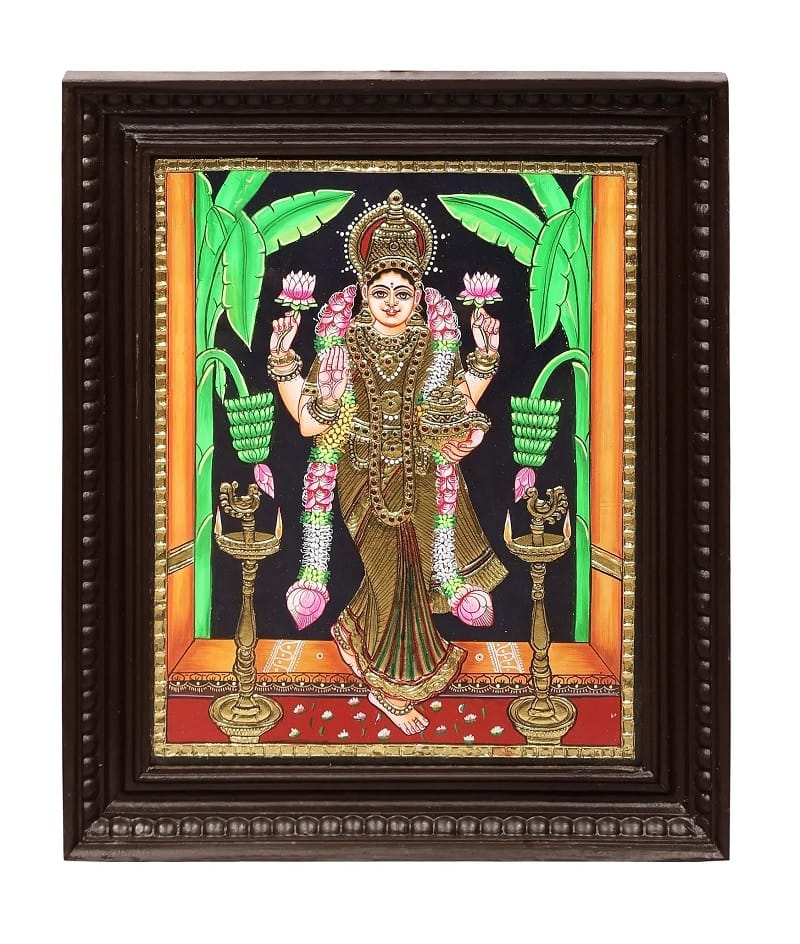Devi Lakshmi Traditional Tanjore Painting By Authentic Handcrafted Method (Size 18x14)
