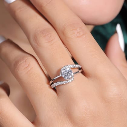Justine Solitaire Silver Ring For Women-13 / White Gold