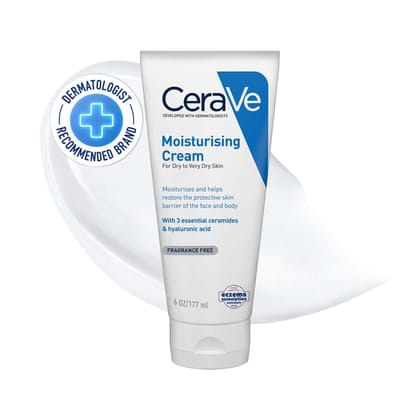 CeraVe Moisturizing Cream For Dry To Very Dry Skin (177ml) - Formulated with 3 Essential Ceramides And Hyaluronic Acid | Non-Comedogenic Moisturizer For Face and Body CeraVe Moisturizing Cream For Dry To Very Dry Skin (177ml) - Formulated with 3 Essentia