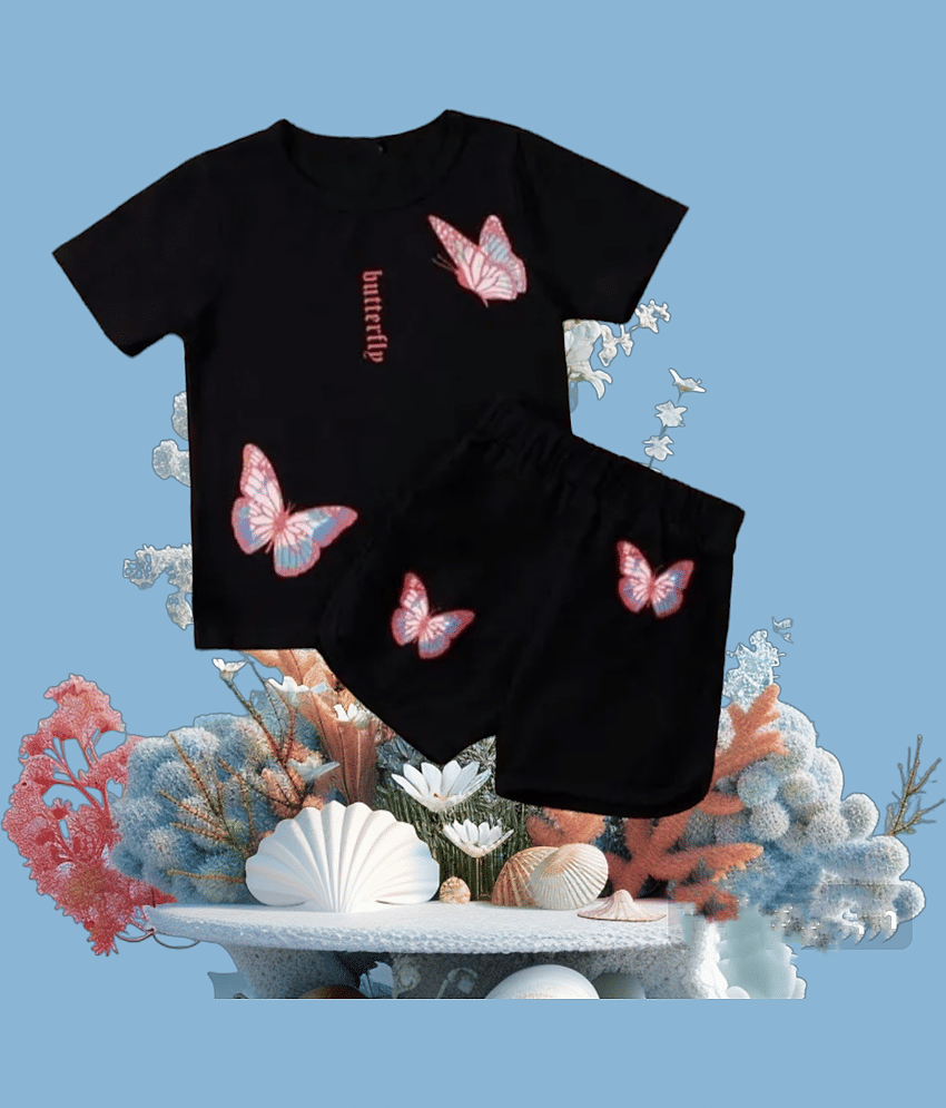 ODIMENT Pack of 1 Unisex Cotton T-Shirt & Shorts Set ( Black )