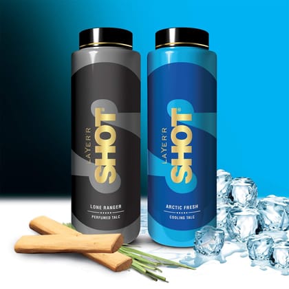 Layer'r Shot Cooling Perfumed Talc For Men- 2 x100gm Each | Arctic Fresh & Lone Ranger | Long Lasting Premium Masculine Fragrance | Cooling Sensation with Invigorating Floral Notes | Perfect For Every Occasion | Gift For Men