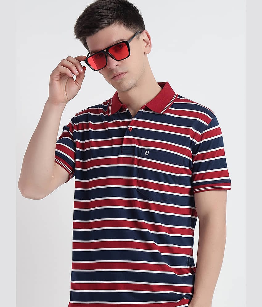 UNIBERRY Pack of 1 Cotton Regular Fit Striped Half Sleeves Men's Polo T Shirt ( Sky Blue )