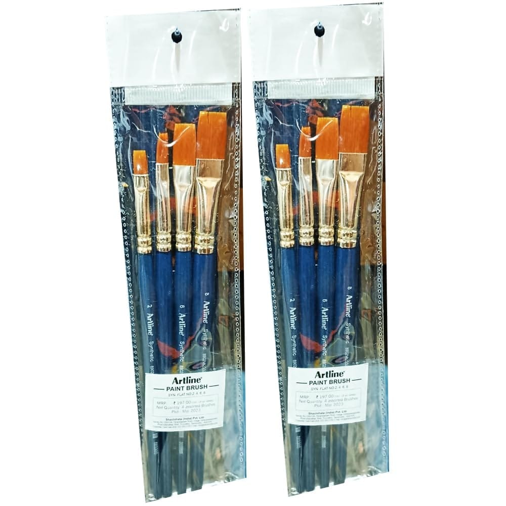 Artline Synthetic Flat Paint Brush No : 2,4,6 & 8 (Pack of 2) | for Various Art and Craft Projects | Different Types of Paint, Such as Watercolors, Acrylics, & Oils