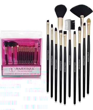 Majestique 12 Pieces Makeup Brush Kit Vegan Makeup Tools with Protective Tray for Women - Multicolor