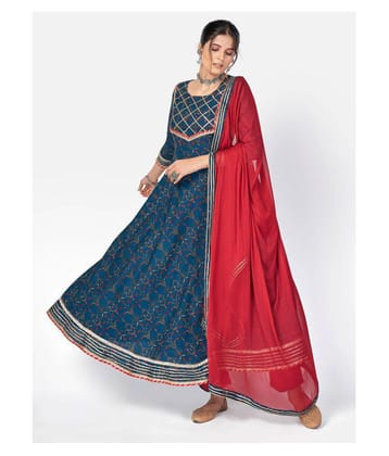 Vbuyz - Navy Blue Anarkali Cotton Womens Stitched Salwar Suit ( Pack of 1 ) - M