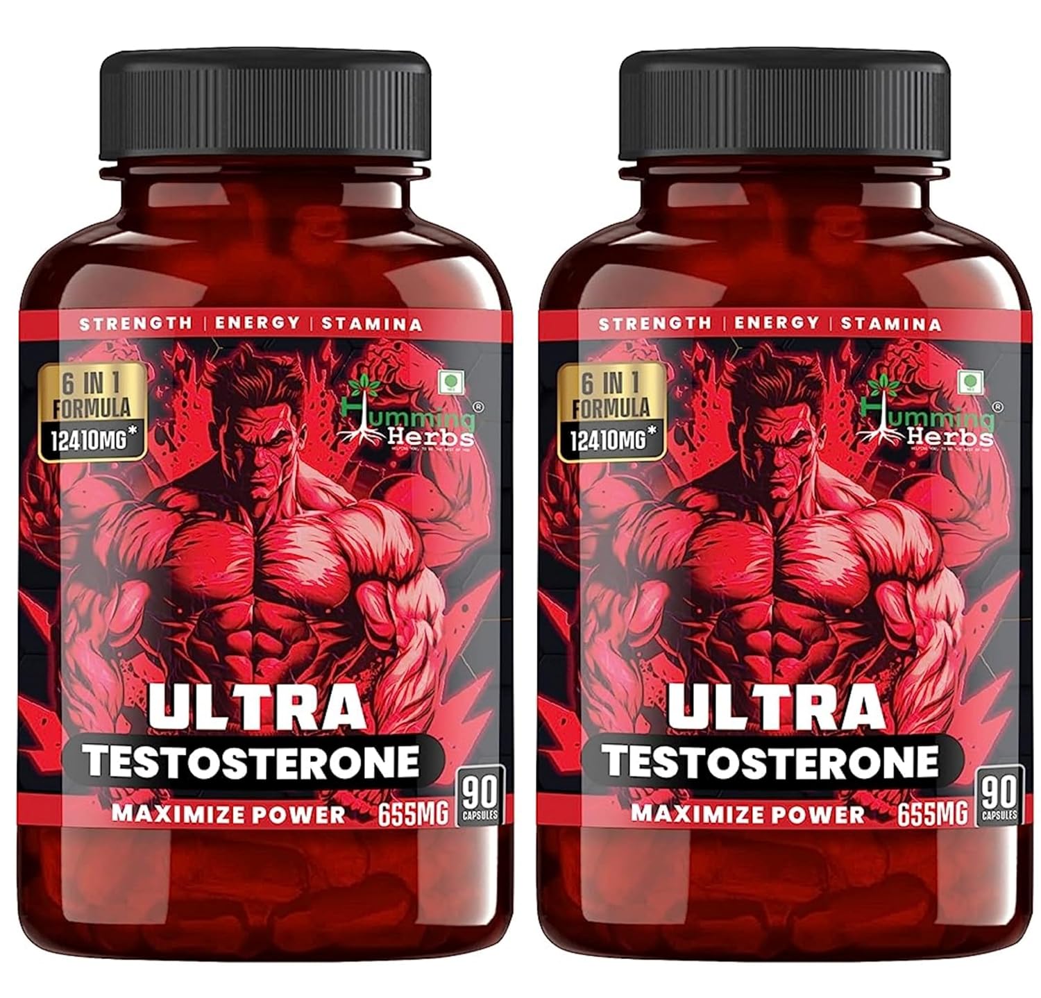 Humming Herbs Ultra Testosterone Booster Supplement For Men | 90 Capsules, Pack of 2 | Boost Muscle Growth, Energy and Performance Support