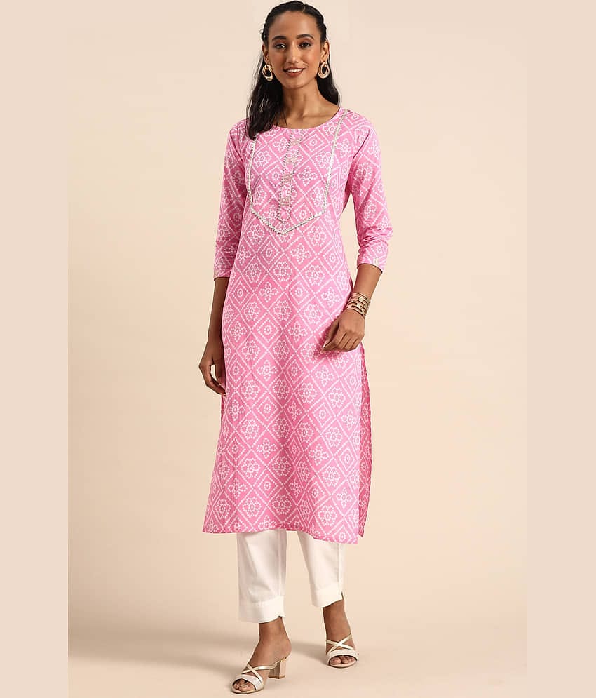 Rajnandini - Pink 100% Cotton Women's Straight Kurti ( Pack of 1 )