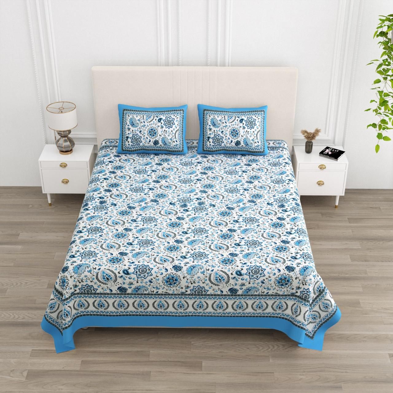 Floral Print Double King Bedsheet with 2 Pillow Covers-Ethnic Motifs / Double King (90X108 Inches) / Regular