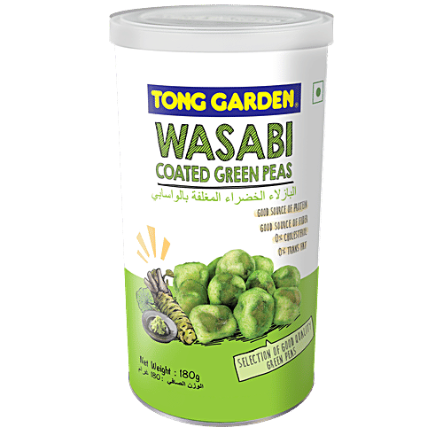 Tong Garden Wasabi Coated Green Peas - Horseradish Flavour, Good Source Of Protein & Fibre, 180 g Can